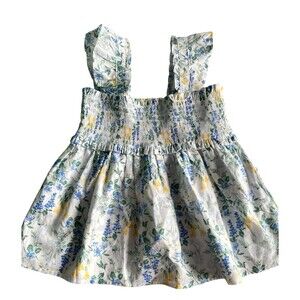 Janie & Jack Floral Smocked Ruffle Top Size 6 Sleeveless 100% Cotton